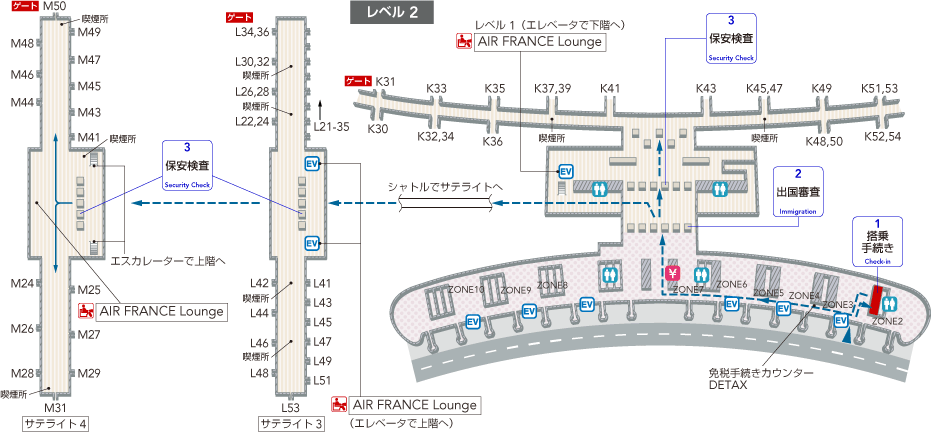 エールフランスラウンジ地図