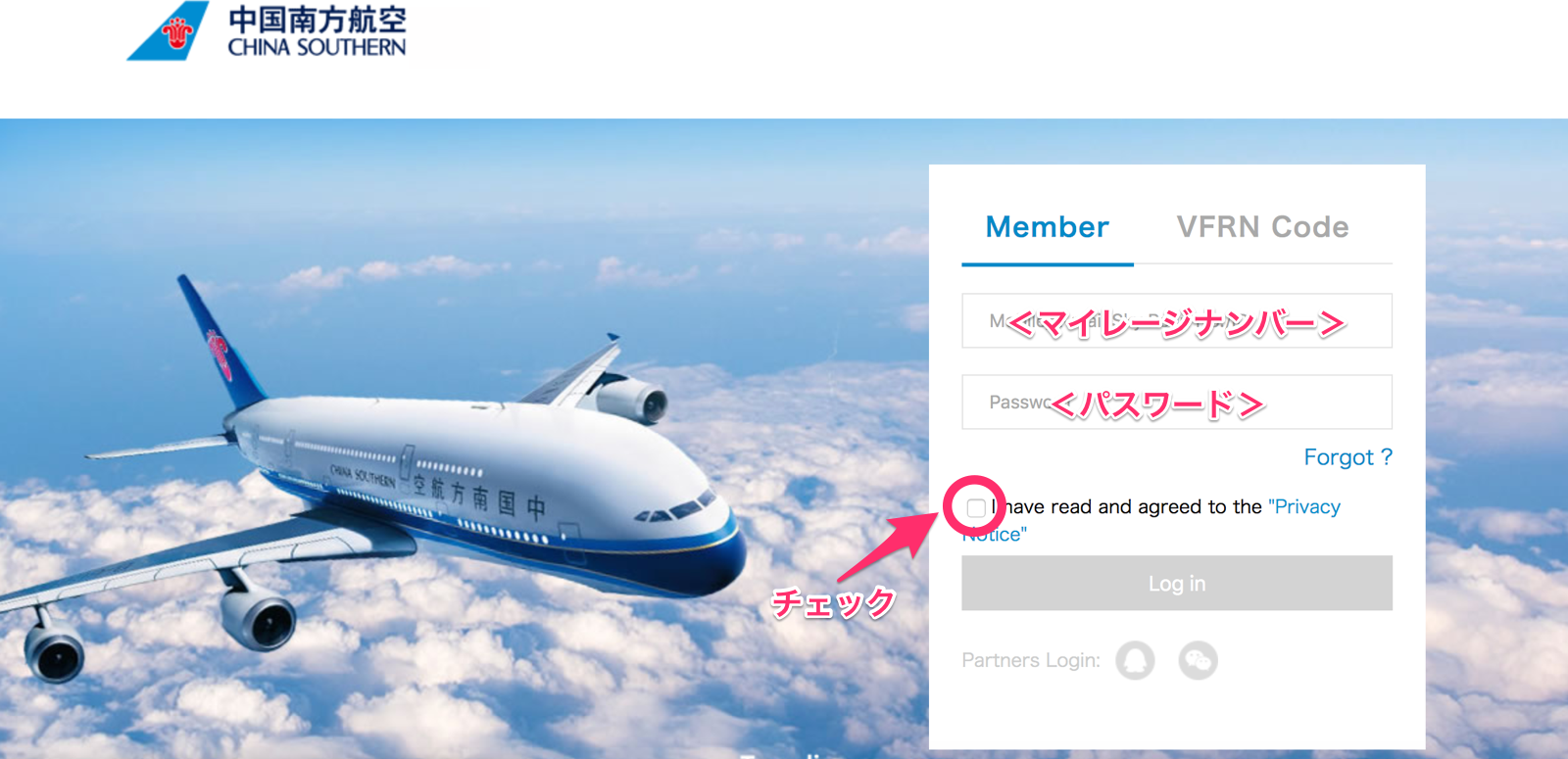 中国南方航空ホームページ