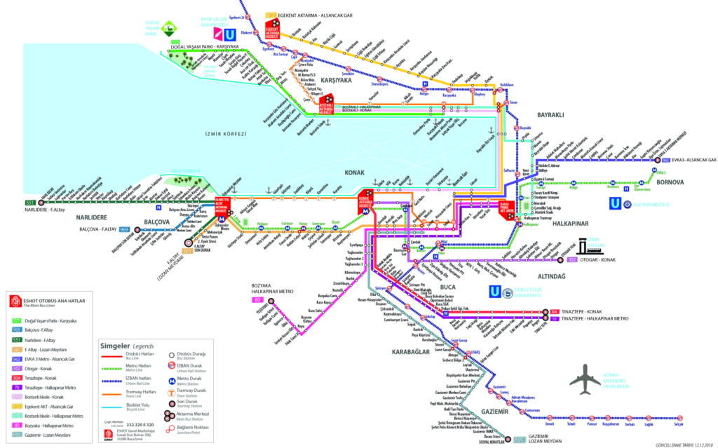 イズミル公共交通機関マップ