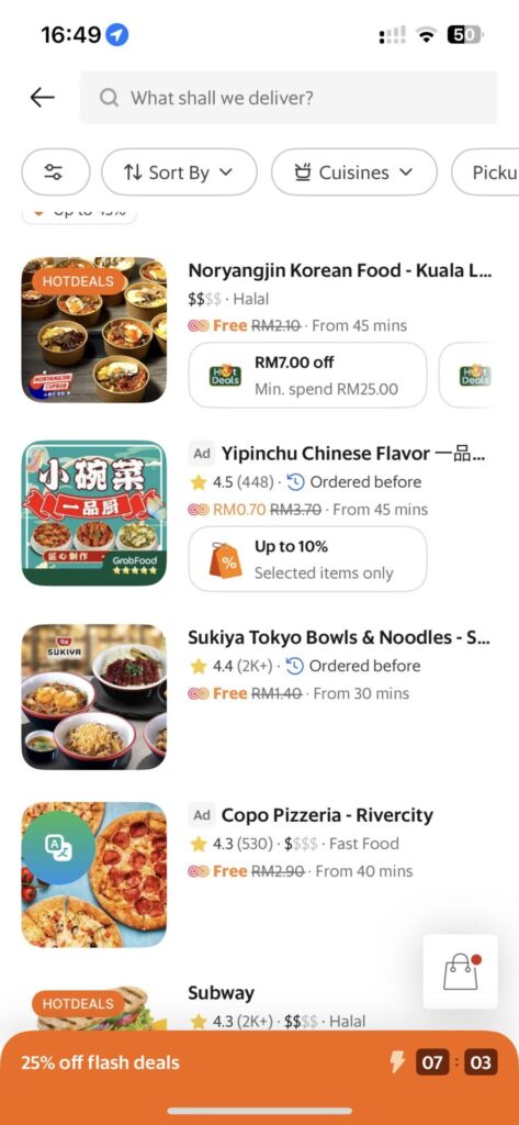 GrabFoodメニュー
