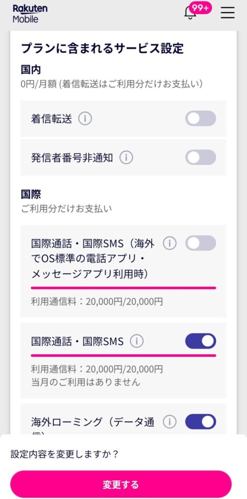 楽天モバイルサービス設定 国内